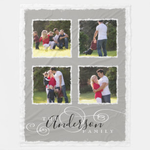 Couverture Polaire 4 Photo Collage Ajouter Nom de famille Gris Grand