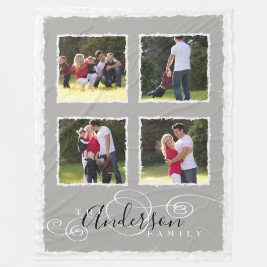 Couverture Polaire 4 Photo Collage Ajouter Nom de famille Gris Grand (Devant)