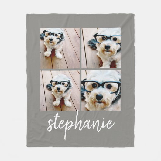 Couverture Polaire 4 Photo Collage gris avec nom de script moderne (Devant)