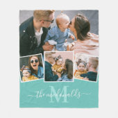 Couverture Polaire 4 Photo Collage Nom du monogramme Turquoise (Devant)