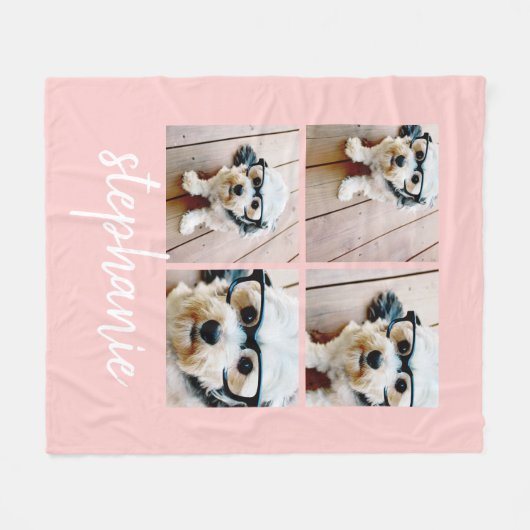 Couverture Polaire 4 Photo Collage Nom du script - peut modifier rose (Devant (Horizontal))