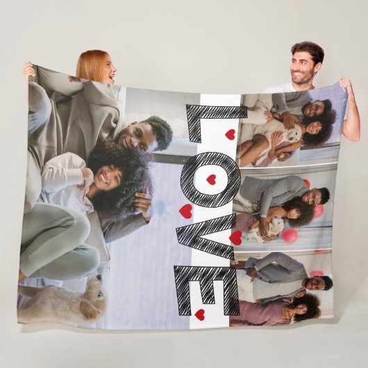 Couverture Polaire 4 Photos Collage Amour Avec Coeurs (En situation)