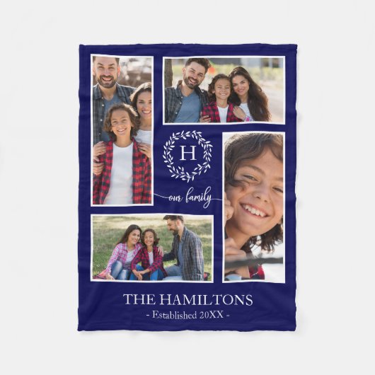 Couverture Polaire 4 Photos Collage Monogramme Famille Photo Décor Ma (Devant)