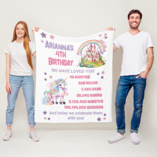Couverture Polaire 4e anniversaire de la petite fille Château Licorne