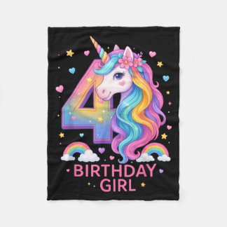 Couverture Polaire 4th Birthday Girl Unicorn Rainbow Unicorn 4 Years