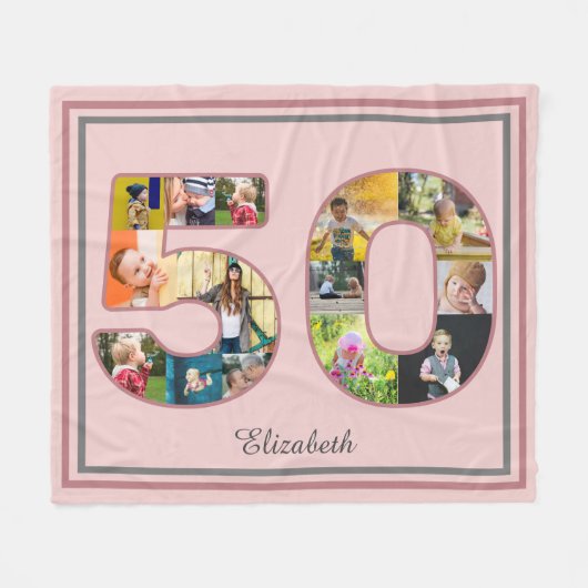 Couverture Polaire 50e anniversaire de fête Photo Collage Dusty Blush (Devant (Horizontal))