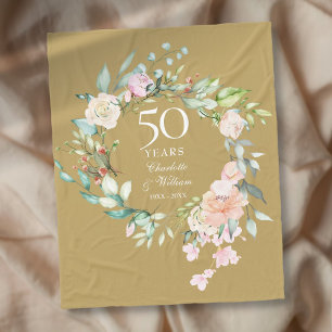 Couverture Polaire 50e Anniversaire de Mariage Floral Or