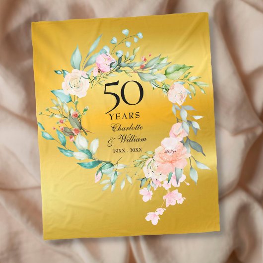 Couverture Polaire 50e Anniversaire de Mariage Floral Papier d'Or