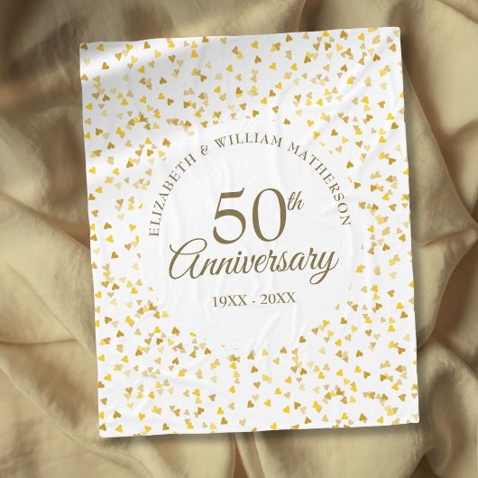 Couverture Polaire 50e anniversaire de Mariage Gold Love Hearts Confe