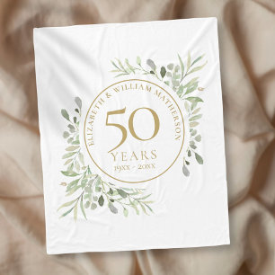 Couverture Polaire 50e anniversaire de mariage or verdure aquarelle