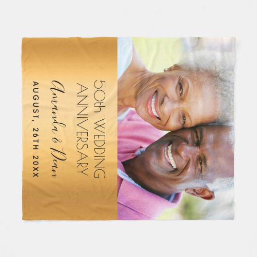 Couverture Polaire 50e anniversaire d'or mariage photo personnalisée (Devant (Horizontal))