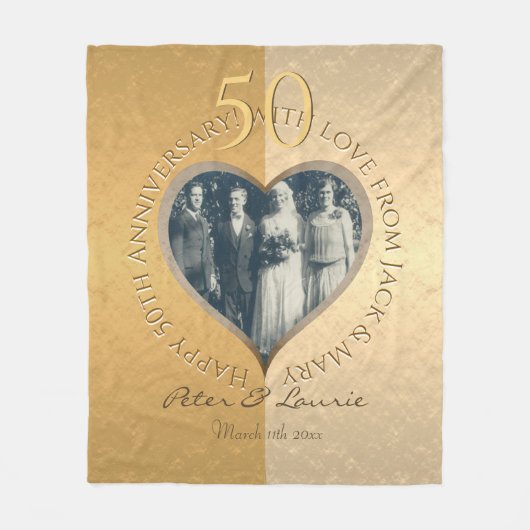 Couverture Polaire 50e anniversaire du Mariage Gold Heart Photo (Devant)