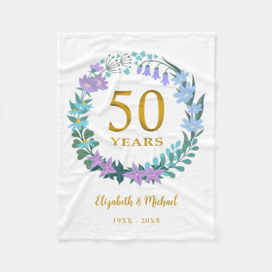 Couverture Polaire 50e anniversaire Golden Floral Bluebells Wreath (Devant)