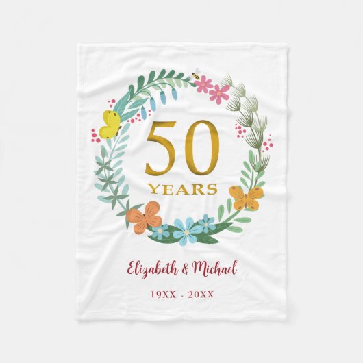 Couverture Polaire 50e anniversaire Golden Floral Butterfly Wreath (Devant)