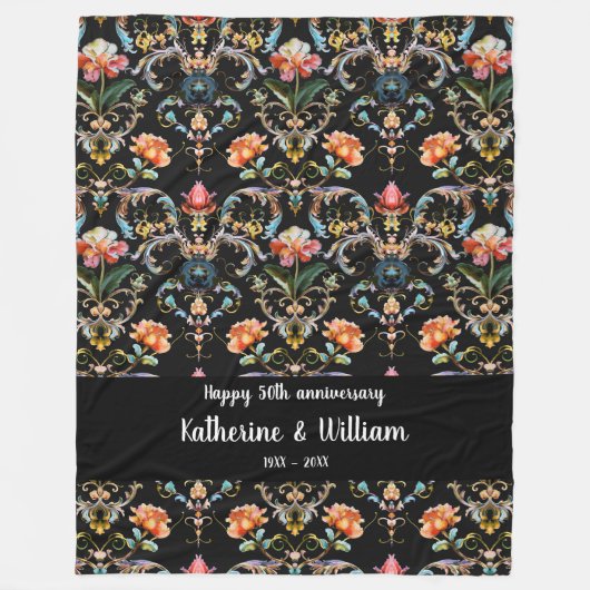 Couverture Polaire 50e anniversaire mariage damas floral (Devant)