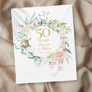 Couverture Polaire 50e anniversaire Mariage d'or Aquarelle Florale