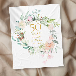 Couverture Polaire 50e anniversaire Mariage d'or Aquarelle Florale