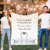 Couverture Polaire 50e anniversaire mariage or blanc cygnes en amour