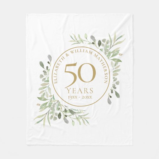 Couverture Polaire 50e anniversaire Mariage or verdure aquarelle (Devant)