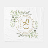 Couverture Polaire 50e anniversaire Mariage or verdure aquarelle (Devant (Horizontal))