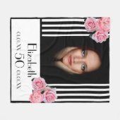 Couverture Polaire 50e anniversaire noir rayures blanches florales ph (Devant (Horizontal))