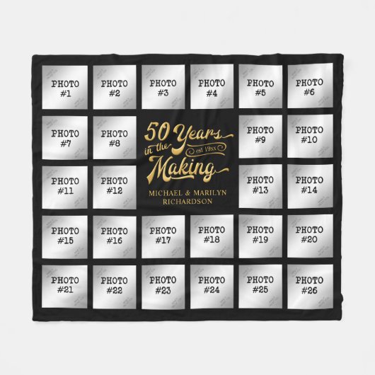 Couverture Polaire 50e Anniversaire Photo Collage Black Gold Nom (Devant (Horizontal))