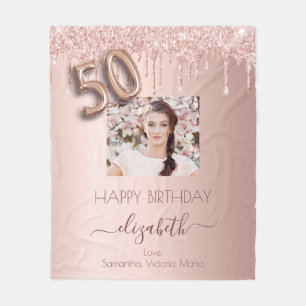Couverture Polaire 50e anniversaire photo rose or parties scintillant