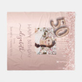 Couverture Polaire 50e anniversaire photo rose or parties scintillant (Devant (Horizontal))