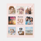 Couverture Polaire 50e anniversaire rose or rose photo nom collage (Devant)