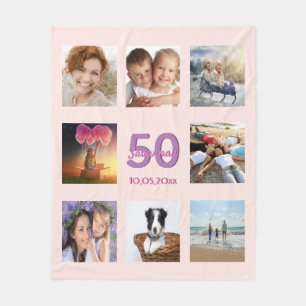 Couverture Polaire 50e anniversaire sur mesure photo collage rose or 