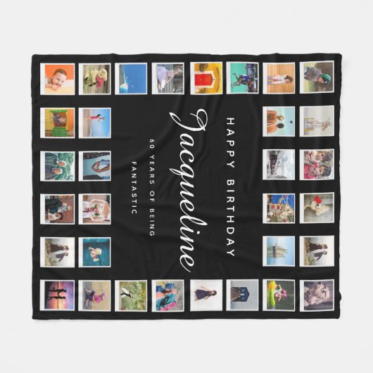 Couverture Polaire 60e anniversaire Modern Chic Photo Collage noir (Devant (Horizontal))