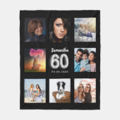 Couverture Polaire 60e anniversaire noir argent photo collage nom (Devant)