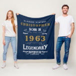 Couverture Polaire 60th Birthday 1963 Ajouter Nom Legend Retro Blue G<br><div class="desc">Design vintage d'anniversaire "Original Quality Legendary Inspiration" couverture en toison. Ajoutez le nom et l'année souhaités dans les champs modèles pour créer un élément unique de célébration d'anniversaire. Faites équipe avec les cadeaux,  accessoires de fête et vêtements correspondants disponibles dans notre magasin www.zazzle.com/store/thecelebrationstore</div>