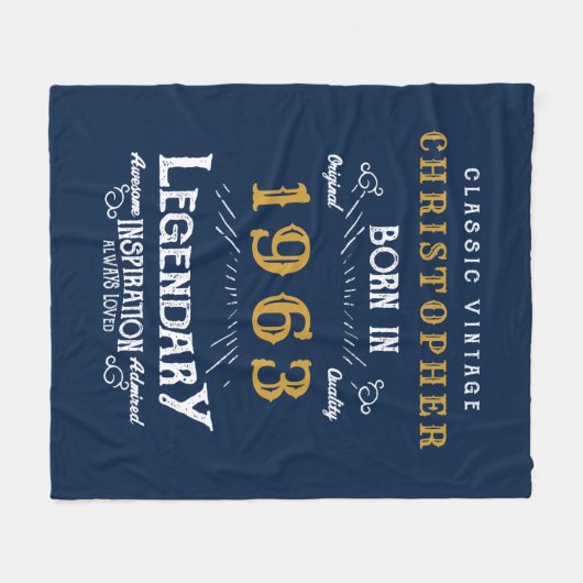 Couverture Polaire 60th Birthday 1963 Ajouter Nom Legend Retro Blue G (Devant (Horizontal))