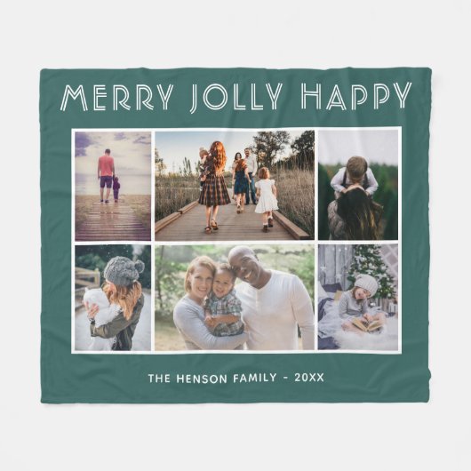 Couverture Polaire 6 Photo Collage Vert Joyeux Jolly Joyeux Noël (Devant (Horizontal))
