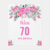 Couverture Polaire 70e anniversaire blanc fleuri rose (Devant)
