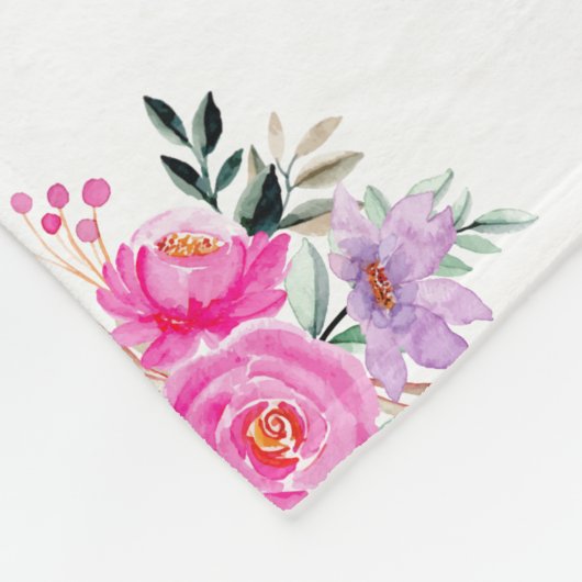 Couverture Polaire 70e anniversaire blanc fleuri rose (Coin)