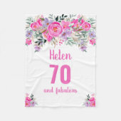 Couverture Polaire 70e anniversaire blanc fleuri rose (Devant)