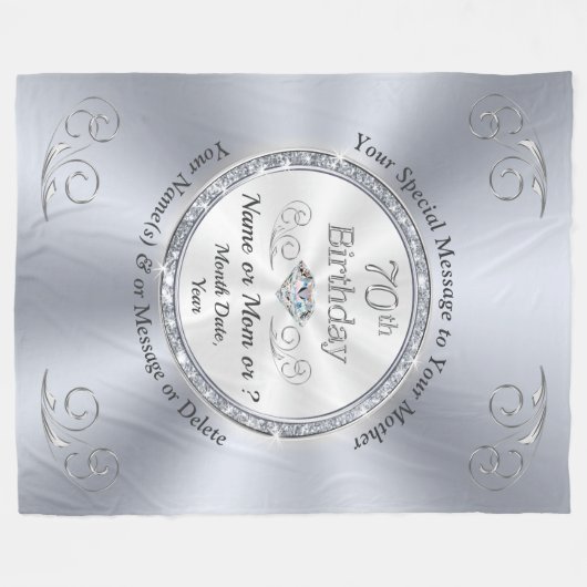 Couverture Polaire 70e anniversaire Cadeaux pour femmes, mère, femme, (Devant (Horizontal))