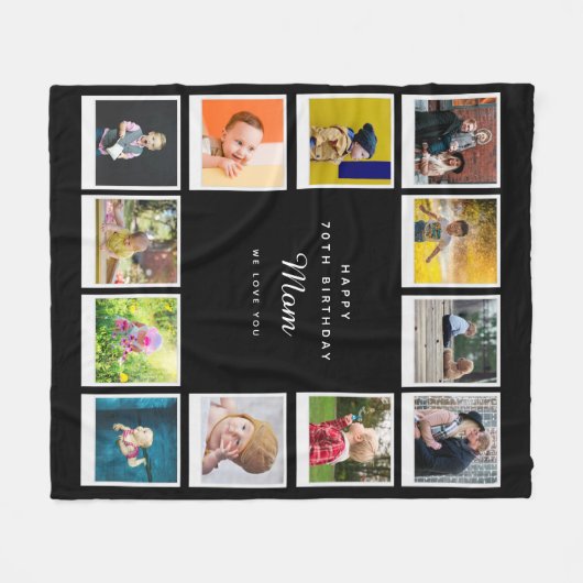 Couverture Polaire 70e anniversaire Maman Photo Collage Modèle Noir (Devant (Horizontal))