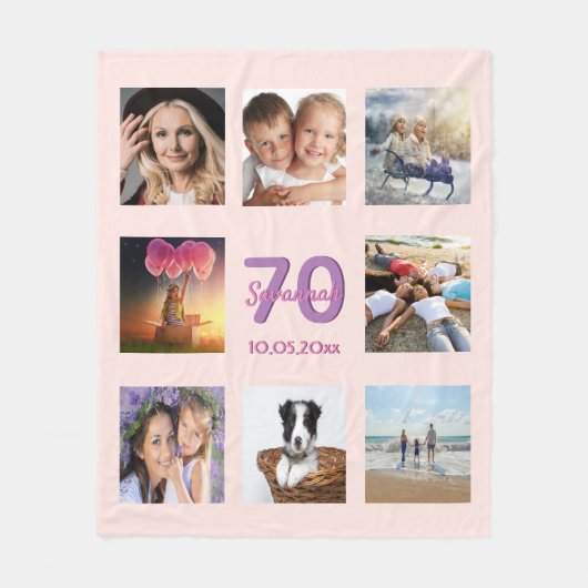 Couverture Polaire 70e anniversaire sur mesure photo collage rose or (Devant)