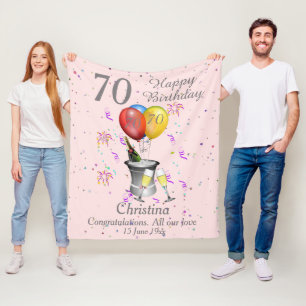 Couverture Polaire 70th Birthday Celebration Pink Fleece Blanket