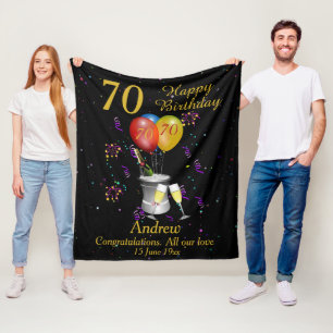 Couverture Polaire 70th Birthday Sparkling Wine Celebration Black