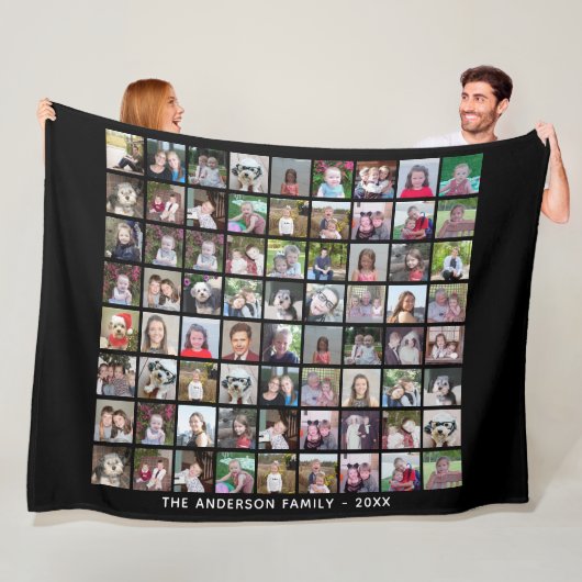 Couverture Polaire 72 Carré Photo Collage Grille avec texte - noir (En situation)