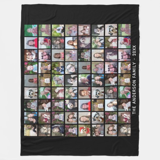 Couverture Polaire 72 Carré Photo Collage Grille avec texte - noir (Devant)