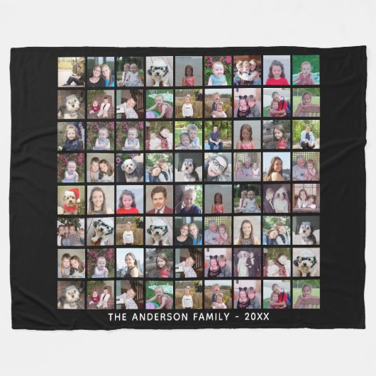 Couverture Polaire 72 Carré Photo Collage Grille avec texte - noir (Devant (Horizontal))