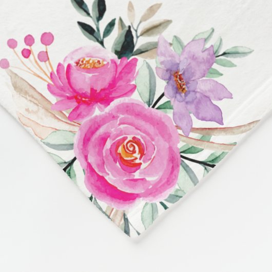 Couverture Polaire 75e anniversaire blanc fleuri rose (Coin)
