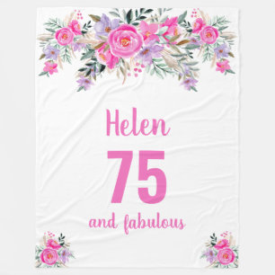 Couverture Polaire 75e anniversaire blanc fleuri rose