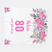 Couverture Polaire 80e anniversaire blanc fleuri rose (Devant (Horizontal))