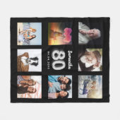 Couverture Polaire 80e anniversaire noir argent photo collage nom (Devant (Horizontal))